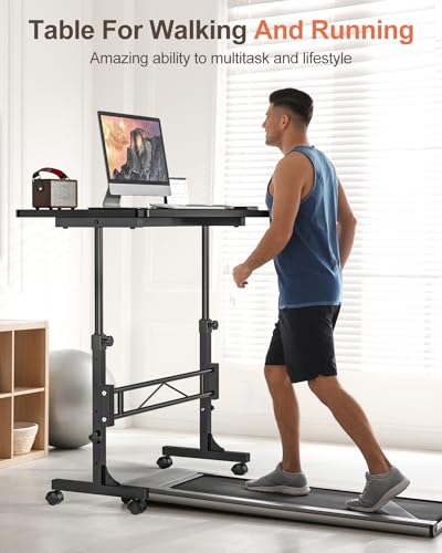 Amztabler Small Standing Desk Adjustable Height, Mobile Stand Up Desk with Wheels, 32 Inch Portable Rolling Desks Conference Room Tablesf for Walking Pad Treadmill Black - color: Wood Black