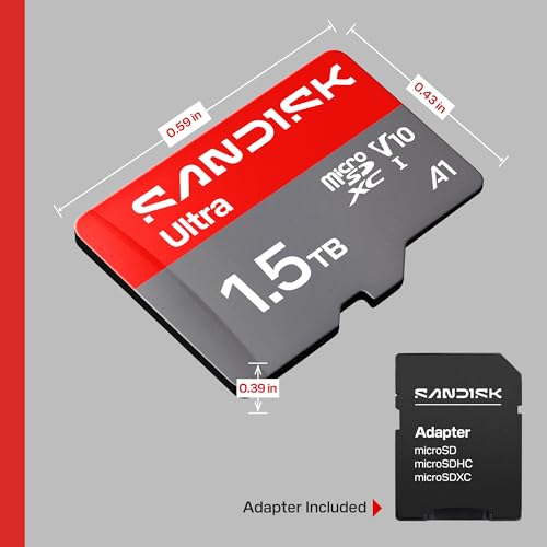 SANDISK 1.5TB Ultra microSD UHS-I Card - Up to 195MB/s Read Speed, Full HD Video, V10, U1, C10, A1 - SDSQUJQ-1T50-GZ6MA - size: 1.5TB, style: New Version
