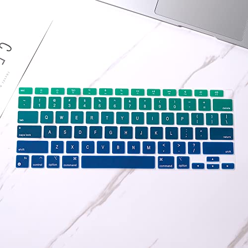 Batianda Ultra Thin Ombre Color Keyboard Cover for New MacBook Air 13 Inch 2020 A2337 M1 Chip (with Touch ID & Retina Display) Waterproof Durable Laptop Protector Silicone Skin, Gradient Green - color: Gradient Green