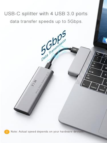 4-in-1 USB C Hub for Laptops, Portable Data Hub,4 USB 3.0 Ports with 5Gbps, | Cableless USB C Splitter, Overload Protection,One-handed operation, friction-free design and easy to carry,Save space