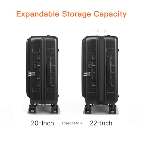 Expandable Lightweight PC Hard Shell Suitcase, 20-inch Carry On Luggage with TSA Lock, 360 Silent Spinner Wheels, Top Opening & Cup Holder - Ideal for Business Travel Suitcase (Black) - color: Black, size: Carry-on 20-Inch