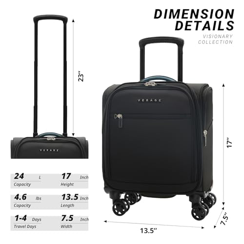 Verage Underseat Carry On Luggage with Wheels,14-Inch,Black | Personal Item Bag,Airline Approved, Laptop Compartment, USB Charging Port - color: Black, size: 14-Inch Compact Underseat