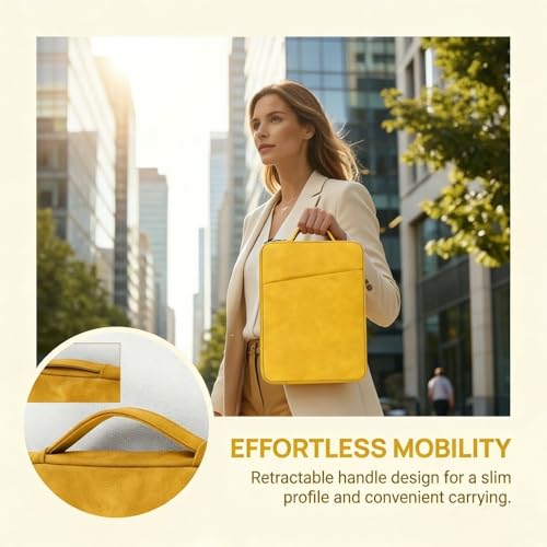 Laptop Sleeve for MacBook Air 15 Inch, Premium PU Leather Laptop Case with Handle, Water-Resistant & Shockproof, Compatible with MacBook Air/Pro 13/14 M5 M4 M3 M2 M1, HP Dell ASUS Lenovo(Yellow) - color: Yellow, size: 15 inch