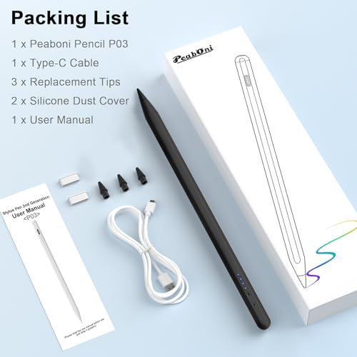 Stylus Pen for Apple iPad 2018-2026, USB C 15 Mins 2X Fast Charge Pencil 2nd Generation Compatible with iPad Pro 11"/12.9"/M4, Air 3/4/5/M2,Mini (A17 Pro) 7/6/5 Gen, iPad (A16) 11/10/9/8/7/6 Black - color: P03-Black