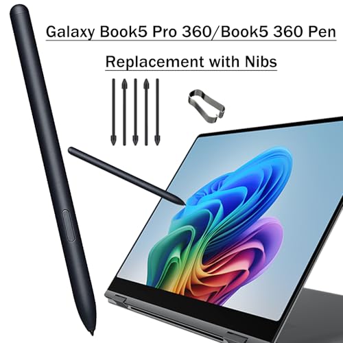 Galaxy Book 5 Pro 360 Pen for Samsung Book Pro 5/4 360 S Pen Compatible for Samsung Galaxy Book 5/4 360 Stylus Pen with Pen Nibs Replacement (Black) - color: Black