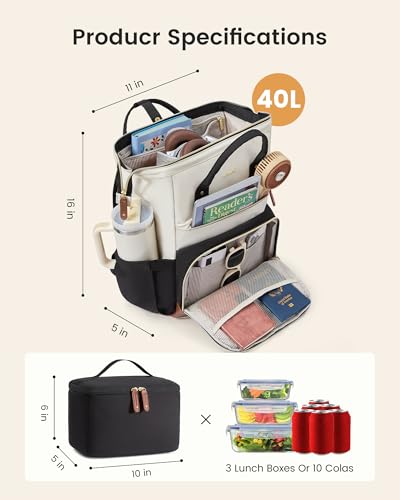 LOVEVOOK Lunch Backpack for Women, 15.6 Inch Laptop Backpack with Insulated Lunch Compartment, Built-in Cooler Work Bag, Wide Open Computer Backpack with Tumbler Holder, Water-Resistant Nurse Teacher