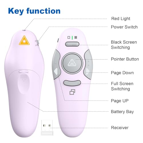 QUI Presentation Clicker Wireless Presenter Remote, Purple, A | Clicker for PowerPoint Presentation Remote, PowerPoint Slide Advancer for Mac/Windows/Google Slide/Keynote - color: Purple