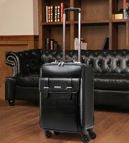 feilario Waterproof PVC Business Carry On Luggage, TSA Lock, Spinner Wheels | Hidden aluminum alloy handle, laptop pocket and magnetic front pocket keep business essentials smooth through airports - color: Black