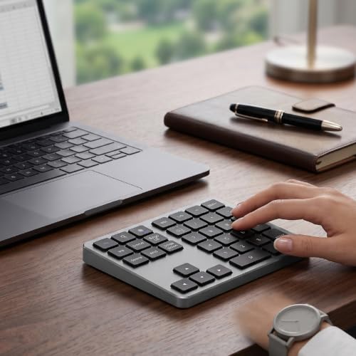Wireless Number Pad, 35 Key Quiet Scissor Switch, Ultra Light Compact, Bluetooth 2.4G Dual Mode, Rechargeable, for Laptop PC Desktop (Black) - color: Black
