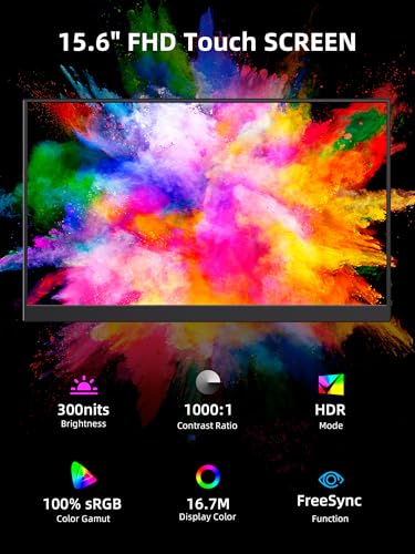 Portable Monitor, 15.6" 1080p IPS Touchscreen Portable Monitor, Mini HDMI/USB C, Dual Speakers with Cover for Switch PS4/5 Laptop Phone