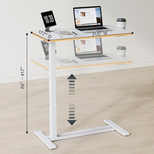 FLEXISPOT 32" Mobile Standing Desk Pneumatic Lift Computer Workstations | Computer workstation desk with hidden wheels,Laptop Rolling Cart for home office and small spaces.31.5"W x 15.7"D,White Maple - color: White+maple, size: 32x18