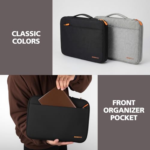 Micropack 360°Protective 14 Inch Laptop Sleeve with Handle, Water-Resistant Laptop Case with Front Pocket, Shock-Absorbing Computer Bag for MacBook Pro 14, MacBook Air, HP, Dell, Lenovo, Acer, Black