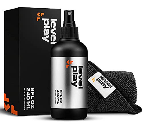 Levelplay Screen Cleaner Kit – Fingerprint-Resistant Touchscreen, Monitor & Lens Cleaner, Alcohol- and Ammonia-Free, Washable Microfiber Wipe (Large), 240 mL (8.1 fl oz) Spray Bottle - size: 240ml Regular-Use Kit