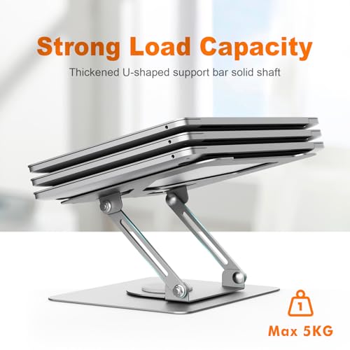GRIFEMA Laptop Stand for Desk, Foldable Laptop Riser with 360° Swivel Base, Adjustable Height & Angle, Ventilated Computer Stand Compatible with MacBook Air/Pro, Dell, and 11-17" Laptops - Silver - color: Silver
