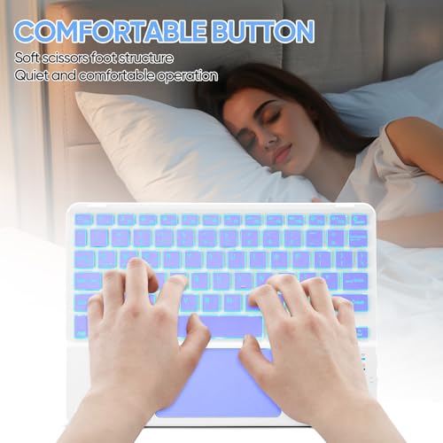 Ultra-Slim Bluetooth Keyboard with Built-in Touchpad and Mouse Portable Mini Wireless Keyboard Rechargeable 7-Color Backlit for Apple iPad iPhone Samsung Tablet iPhone Smartphone iOS Android Windows - color: purple