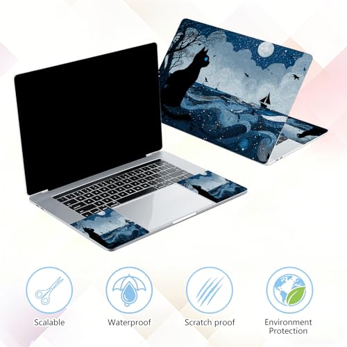 Laptop Skin Sticker Decal 15-15.6 Inch with Cute Mouse Pad, Universal Reusable Vinyl Sticker for 12.1 13 13.3 14 15.4 Inch Netbook and Notebook PC, Black Cat Ocean - color: Black Cat Ocean