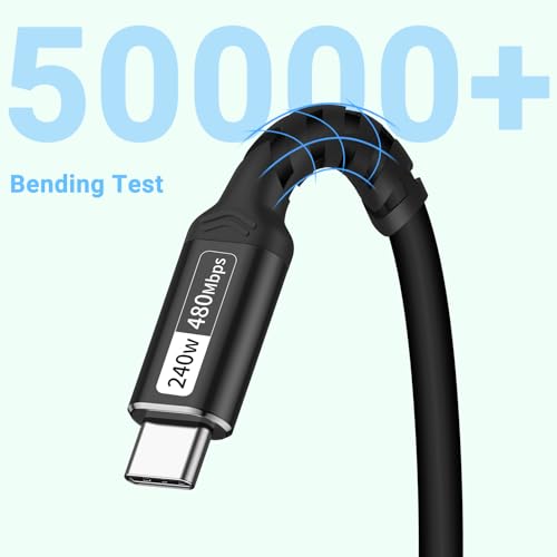 Long USB c to USB c Cable 6.6ft(2packs) 240W Fast Charging Cable | 5A usb c to c charger cord,usb pd cable Compatible with iPhone 17/16 Pro Max, MacBook,eGPU Docking GaN SSD - size: 6.6ft
