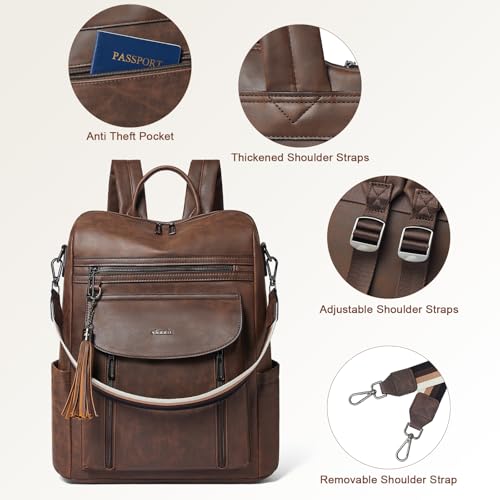 Laptop Backpack for Women 15.6 inch,Travel Leather Backpack Purse Nurse Teacher Carry on Backpack Computer Bag,Professional Water-Resistant College Business Work Casual Daypack,Brown - color: Crazy Horse Brown01