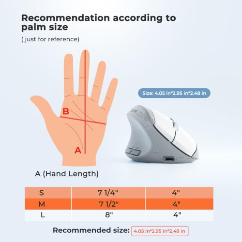 MEETION Left-Handed Ergonomic Vertical Mouse, Wireless, Rechargeable, Gray | Dual-mode connectivity via Bluetooth 5.2, Bluetooth 3.0 and USB. 4 adjustable DPI (800–2400) for Windows, Mac, PC and iPad - color: Left Gray