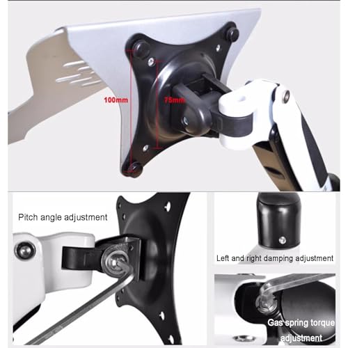 Laptop Wall Mount, 2-in-1 Monitor Gas Spring Arm, with Detachable Tray, Full Motion Adjustable, Holds Max 7kg, for 11-17" Notebook/13-32 Computer Screen A