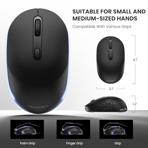 TECKNET 3-Device Portable Wireless Bluetooth Mouse for Laptop Black | Silent Click, Ambidextrous Ergonomic Design, Adjustable 4800 DPI, Wide Compatibility for Laptop, PC, iPad, MacBook - color: Black