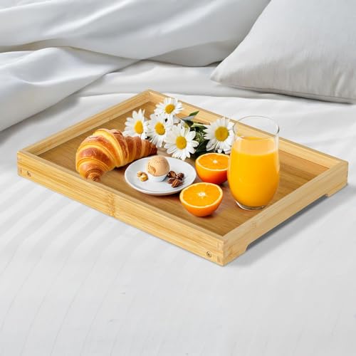 RRX Bamboo Bed Tray Table with Folding Legs, Breakfast Tray, 2 Pack (Beige) | Bed Trays for Folding Table Eating, Kitchen Serving, Food, Sofa, Snacking or Working, Laptop Desk Dinner, Snack Tray - color: Beige