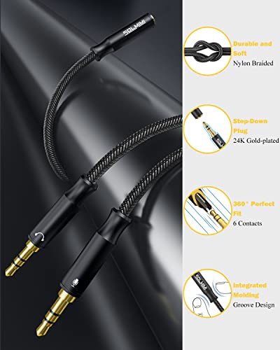 Headset Splitter Cable for PC 3.5mm Crystal-Nylon Braid Female to Dual 3.5mm TRS Male Headphone Mic Audio Y Splitter Cable CTIA Gaming Headset to PC Adapter - Matte Black 0.3M