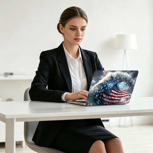 Universal Laptop Skin Decal, 3-Piece Vinyl Protector for 12 13 14 15.6" Notebook, Waterproof Anti-Scratch, Easy Trim & Bubble-Free Finish, Massive Ocean Wave with American Flag - color: Massive Ocean Wave with American Flag