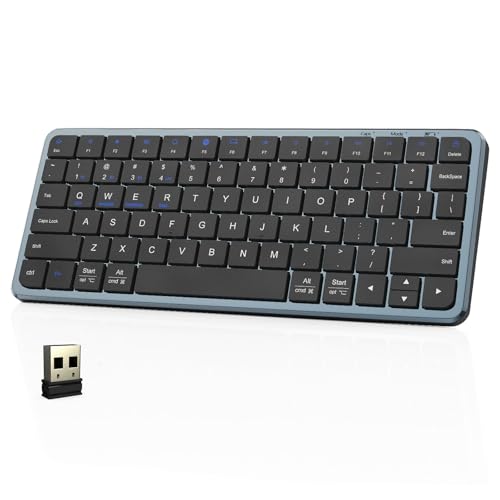 Wireless Keyboard, Multi-Device Bluetooth & 2.4G USB, Ultra Slim Rechargeable Compact Keyboard for Mac, Windows, iPad, iPhone, Tablet, PC - Connect Up to 4 Devices, Grey - color: Grey