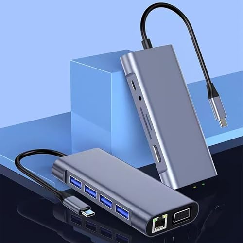xingbaichen11-in-1 USB C Hub & Adapter - 4K, Type C PD, USB 3.0, RJ45 Ethernet, SD/TF Card Reader, 3.5mm AUX - Versatile Docking Station for MacBook Pro/Air & Other Type C Laptops (11in1)