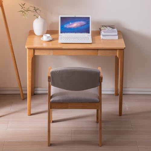 Solid Wood Desk with Drawers, Home Office Desk for Small Spaces, Gaming Work Study Desk, Student PC Desk for Bedroom, Easy to Assemble (Wood Color, 39.4 inch) - color: Wood Color, size: 39.4 inch