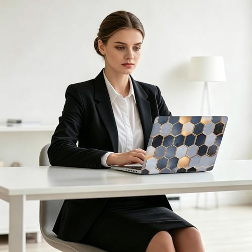 Universal Laptop Skin Decal, 3-Piece Vinyl Protector for 12 13 14 15.6" Notebook, Waterproof Anti-Scratch, Easy Trim & Bubble-Free Finish, Grey and Navy Blue Geometric Cubes - color: Grey and Navy Blue Geometric Cubes