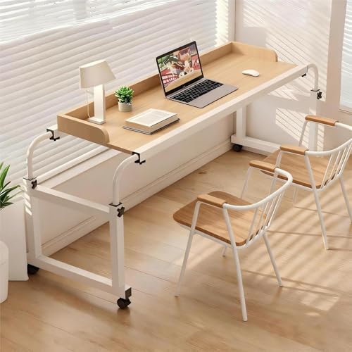 Overbed Table with Wheels and Desktop Enclosure, Height and Length Adjustable Over Bed Desk King Queen Bed Table Overbed Laptop Table (Walnut) - color: Walnut