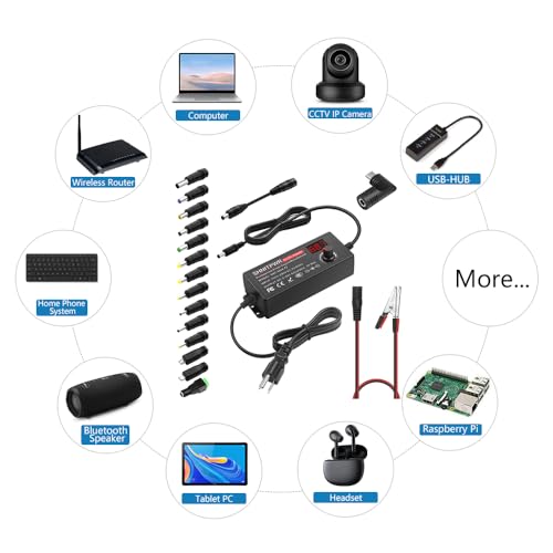SHNITPWR 72W universal Power Supply Adjustable DC 3.5V ~ 24V 3A AC/DC Adapter with USB C Charger PD 65W Upgraded 100V-240V AC to DC Converter Variable Power Adapter,14 Tips,Alligator Clips Power Cable - color: Pro