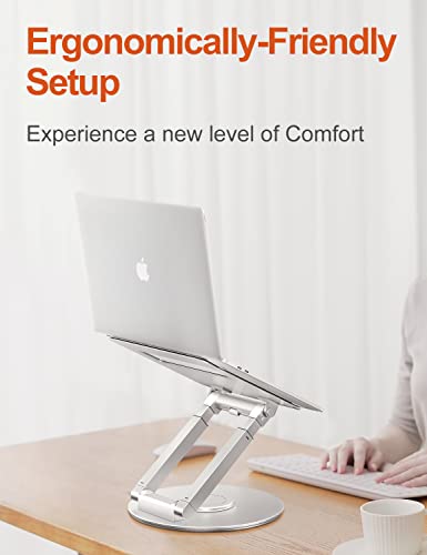 tounee Telescopic Laptop Stand for Desk with 360° Swivel Base, Sit to Stand, Height Adjustable, Portable Riser Holder for Good Posture, Compatible with All Laptops 10-17"-Silver - color: Silver