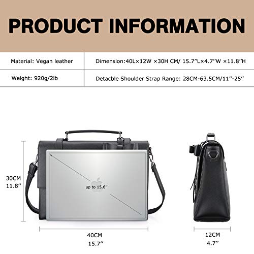 ECOSUSI Laptop Messenger Bag Women Briefcase 15.6 inch Laptop Satchel Handbags - color: Black