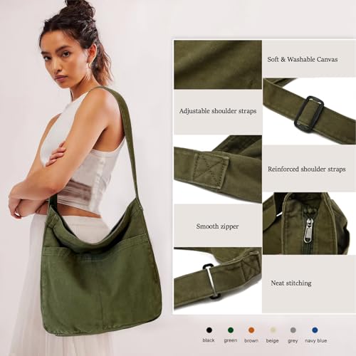 Canvas Tote Bag Casual Hobo Crossbody Shoulder Bag for Women and Men Large Purse Messenger Bag Travel Work - color: 1-light Gray