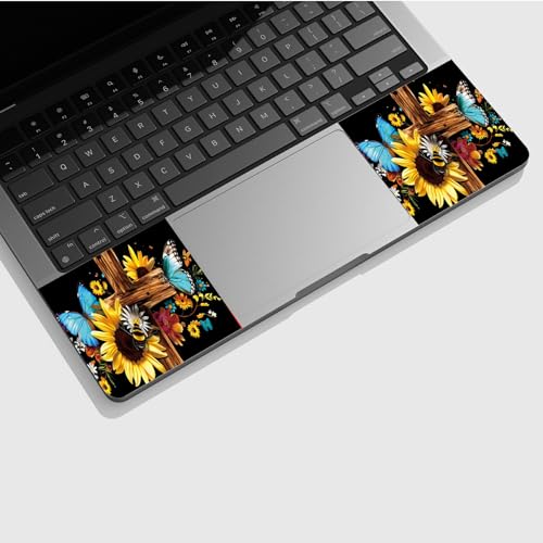 Universal Laptop Skin Sticker with 2 Wrist Pad Skins, Waterproof Scratch Resistant Vinyl Laptop Cover Decal, Cut to Fit for 11–15.6 Inch MacBook HP Dell Lenovo, Cross Sunflower Butterfly - color: Cross Sunflower Butterfly