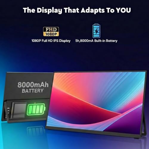 ZSCMALLS Battery Wireless Portable Monitor, 8000mAh 15.6" 1080P IPS USB-C/HDMI Second Screen, Built-in Speakers, Support AirPlay/Miracast for Laptop/Phone/Tablet/Switch/Xbox, Carry Bag Included - size: 15.6"