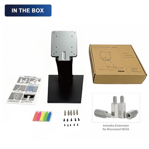 Foldable Portable Low Profile Monitor Stand, VESA 75x75/100x100 | Strong hinge stays securely in position throughout the -15° to +180° tilt range; compact, stable base saves desk space