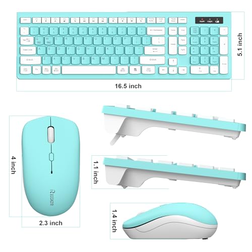 RECCAZR Wireless Keyboard and Mouse Combo, Full-Sized Keyboard and Adjustable DPI Mouse, 2.4GHz USB Receiver, Wireless for PC, Windows, Desktop, Laptop (Blue) - color: Tiffany Blue