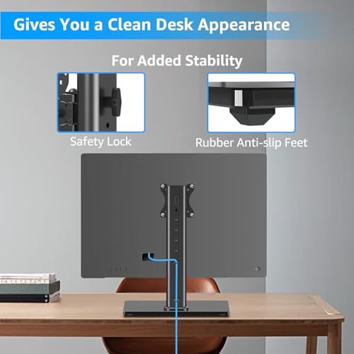 MOUNTUP Monitor Stand for Desk, Freestanding Monitor Mount Fits 13-32 inch Screen up to 17.6 lbs, Screen Stand with Swivel, Height, Rotation Adjustment, VESA Mount 100 x 100mm, 75 x 75mm - size: Single