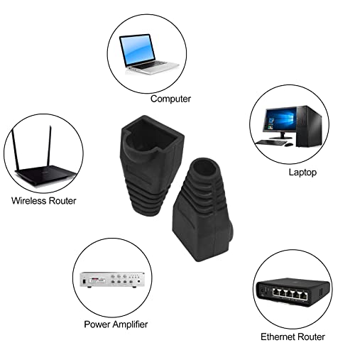 Soft Plastic Ethernet RJ45 Cable Connector Boots Cover Strain Relief Boots CAT5 CAT5E CAT6 CAT6E 100PCS (Black) - color: Black