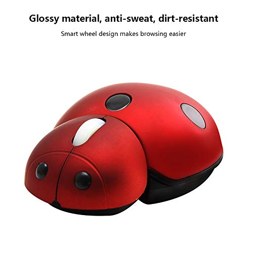 YOCUNKER Mini Cute Wireless Mouse, Portable Mobile Optical Mouse for Kids,Small Tiny Animal Ladybug Shape Cordless Mouse with USB Receiver for Computer Laptop Desktop PC (Red)