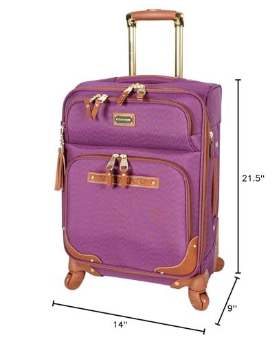 Steve Madden Designer Luggage Collection - Lightweight Softside Expandable Suitcase for Men & Women - Durable 20 Inch Carry On Bag with 4-Rolling Spinner Wheels (Global Purple) - color: Global Purple, size: 20 inches