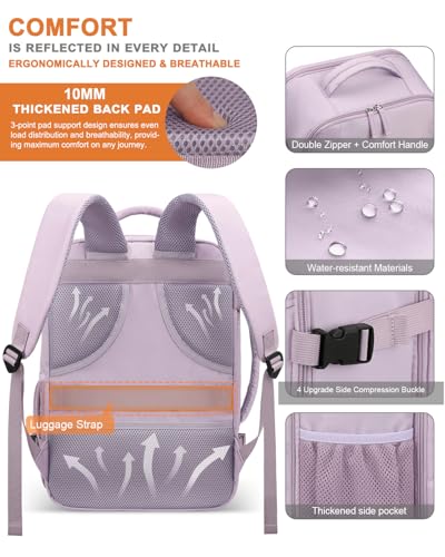 Capolo Travel Laptop Backpack Women Carry On Backpack Weekender Travel Bag | 25L Flight Approved,Waterproof Overnight Bag,College Bookbag,Work,3-4 Day Travel,Fits 17" Laptop (Large,Purple) - color: Purple, size: Large