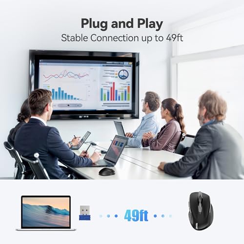 TECKNET Wireless Mouse, 2.4G Ergonomic Computer Mouse, 2600 DPI, Black | Ergonomic Design with Side Grips, Adjustable DPI, 2-Year Battery, Compact Size, USB-A Plug & Play, Wide OS Compatibility - color: Black