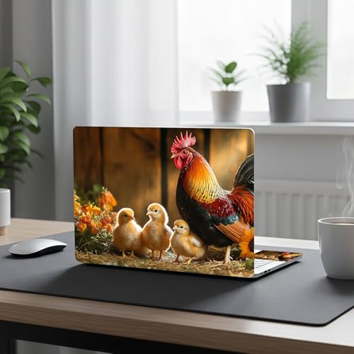 Aesthetic Laptop Skin Cover,12-15.6 Inch Universal Vinyl Sticker Decal,Rooster Chicks Sunflowers Waterproof Scratch-Resistant Notebook Wrap,Removable Residue-Free Protector - color: Rooster Chicks Sunflowers