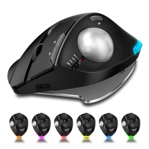 zelotes Wireless Trackball Mouse,Bluetooth Mouse,Rechargeable,4800 DPI, 2-in-1(BT 5.0/3.0+2.4GHz USB Receiver), 8 Buttons,Ergonomic Design,LED Lighting,for Laptop, PC, Pad,Black - color: Black