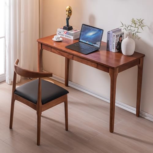 Solid Wood Desk with Drawers, Home Office Desk for Small Spaces, Gaming Work Study Desk, Student PC Desk for Bedroom, Easy to Assemble (Cherry Color, 47.2 inch) - color: Cherry Color, size: 47.2 inch